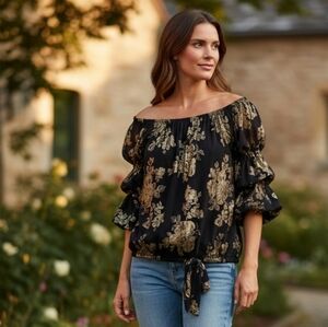 MSK Navy Blue and Gold Top Size Small